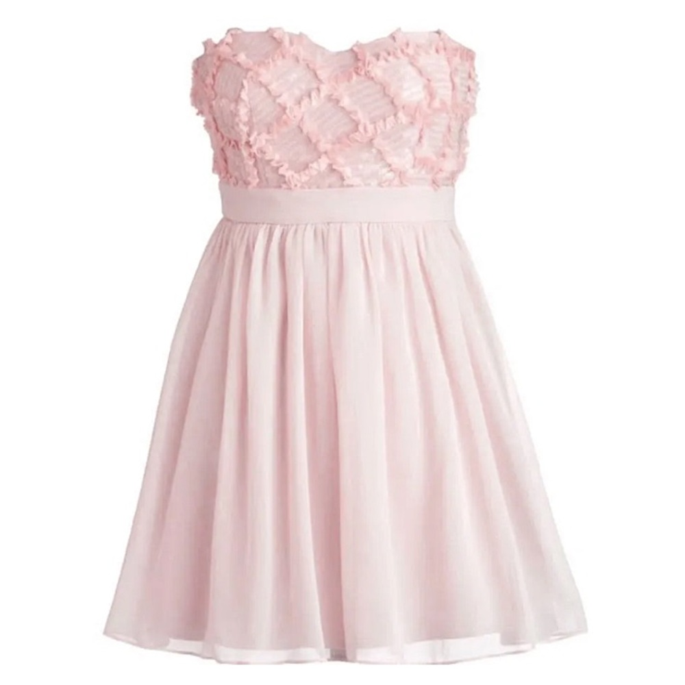STRAWBERRY FROSTING #91 Strapless Sequin Trim Pink Chiffon Mini Dress M L